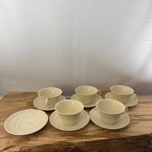 Mason's Ironstone - "OAK" - Cream - Embossed Teacups & Saucers - Set (5) + (1)